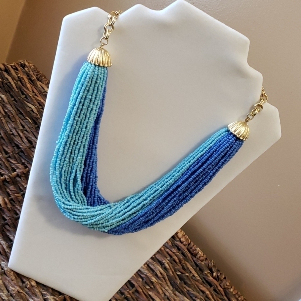 One Wink Blue/Blue Beaded Necklace